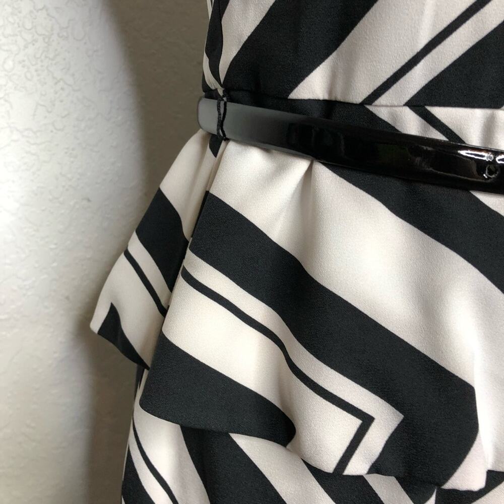 Cache black white chevron peplum belted sleeveless sheath dress size 6 NWOT - Picture 6 of 16